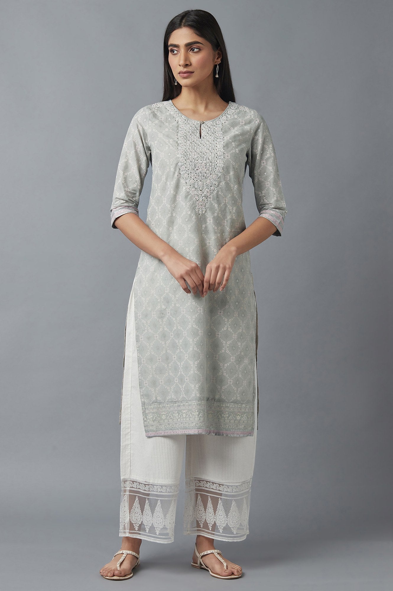 Pista Green Printed kurta with Embroidery