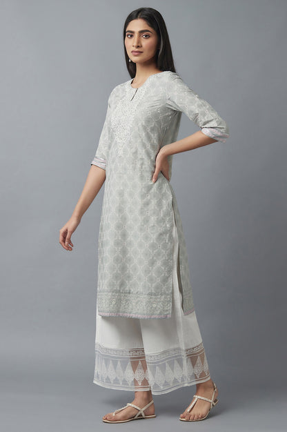 Pista Green Printed kurta with Embroidery