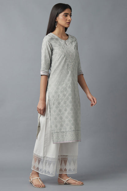 Pista Green Printed kurta with Embroidery