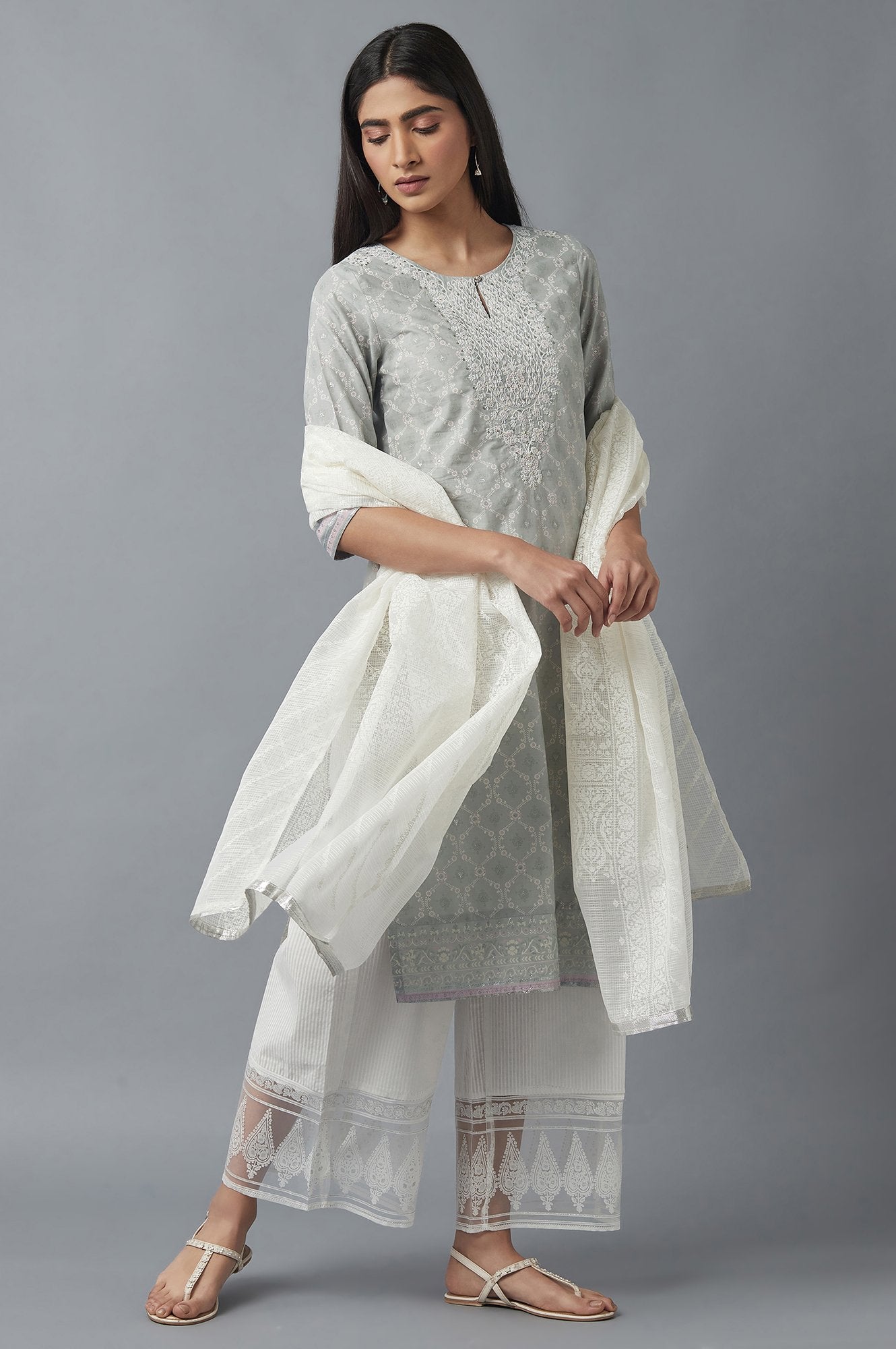 Pista Green Printed kurta with Embroidery