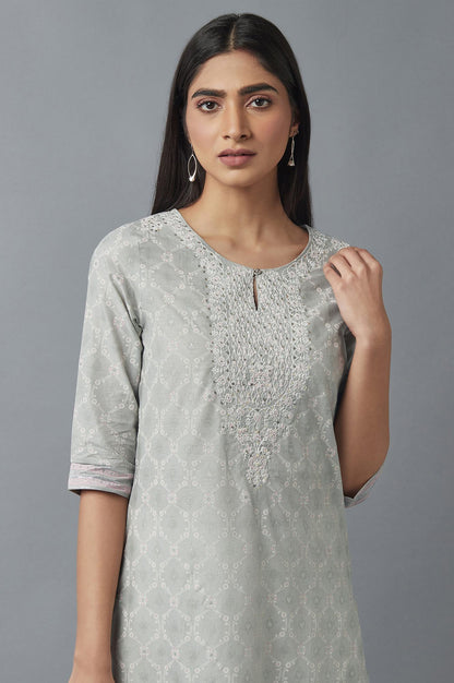 Pista Green Printed kurta with Embroidery