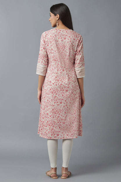 Ecru and Red A-line kurta - wforwoman