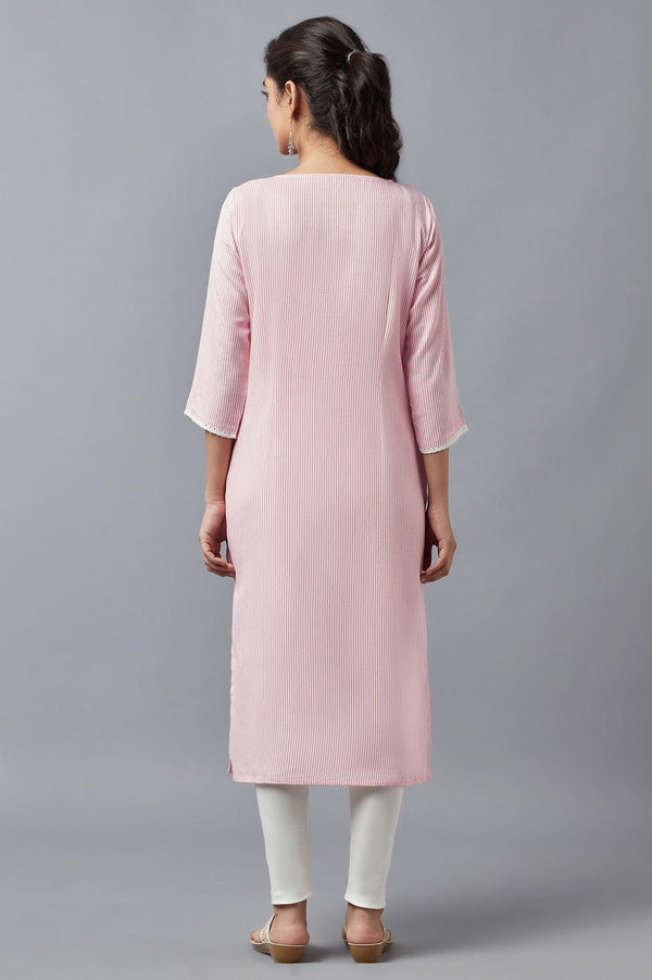 Ecru And Coral Stripe Print kurta