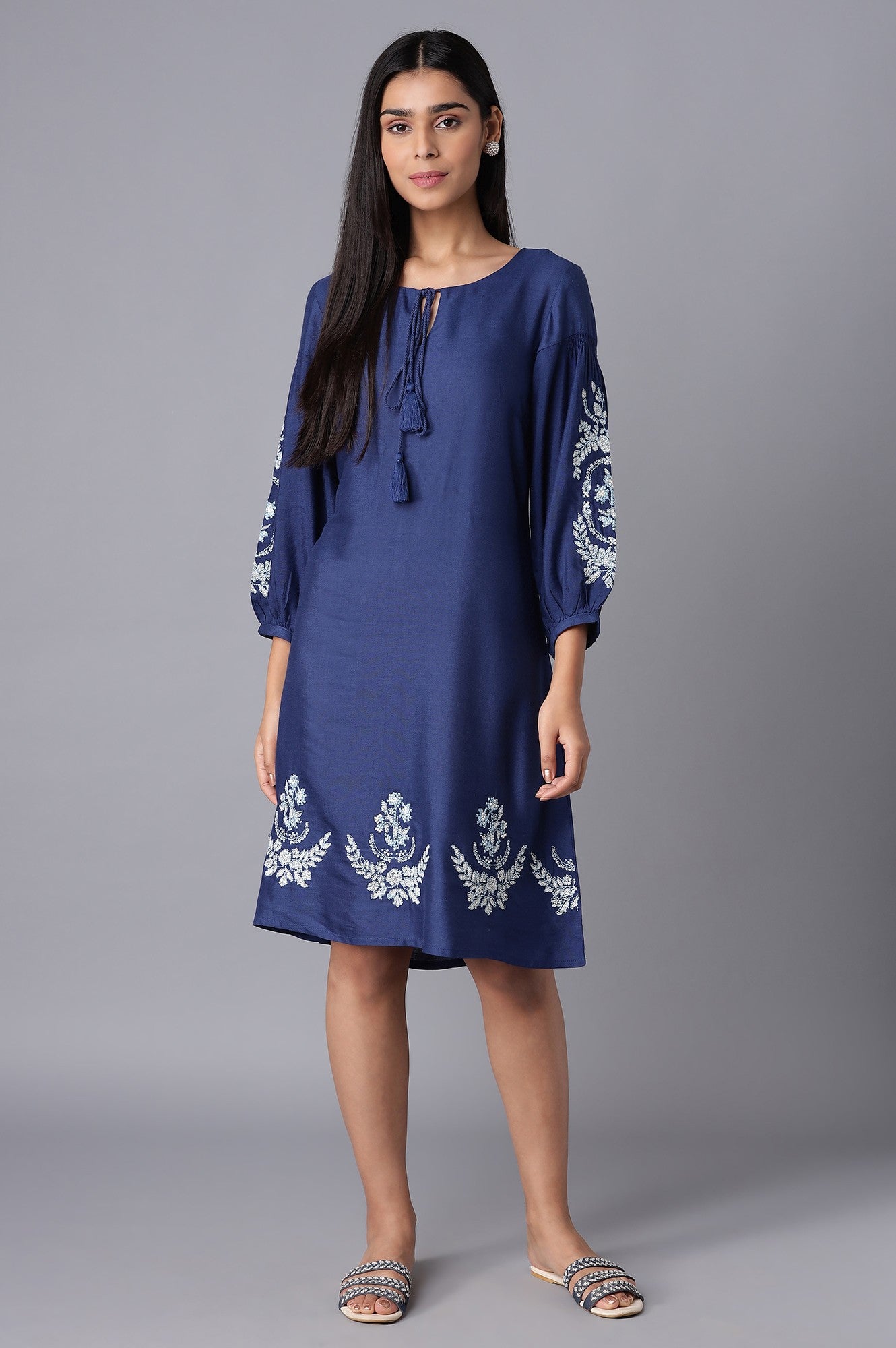 Navy Blue Embroidered Dress