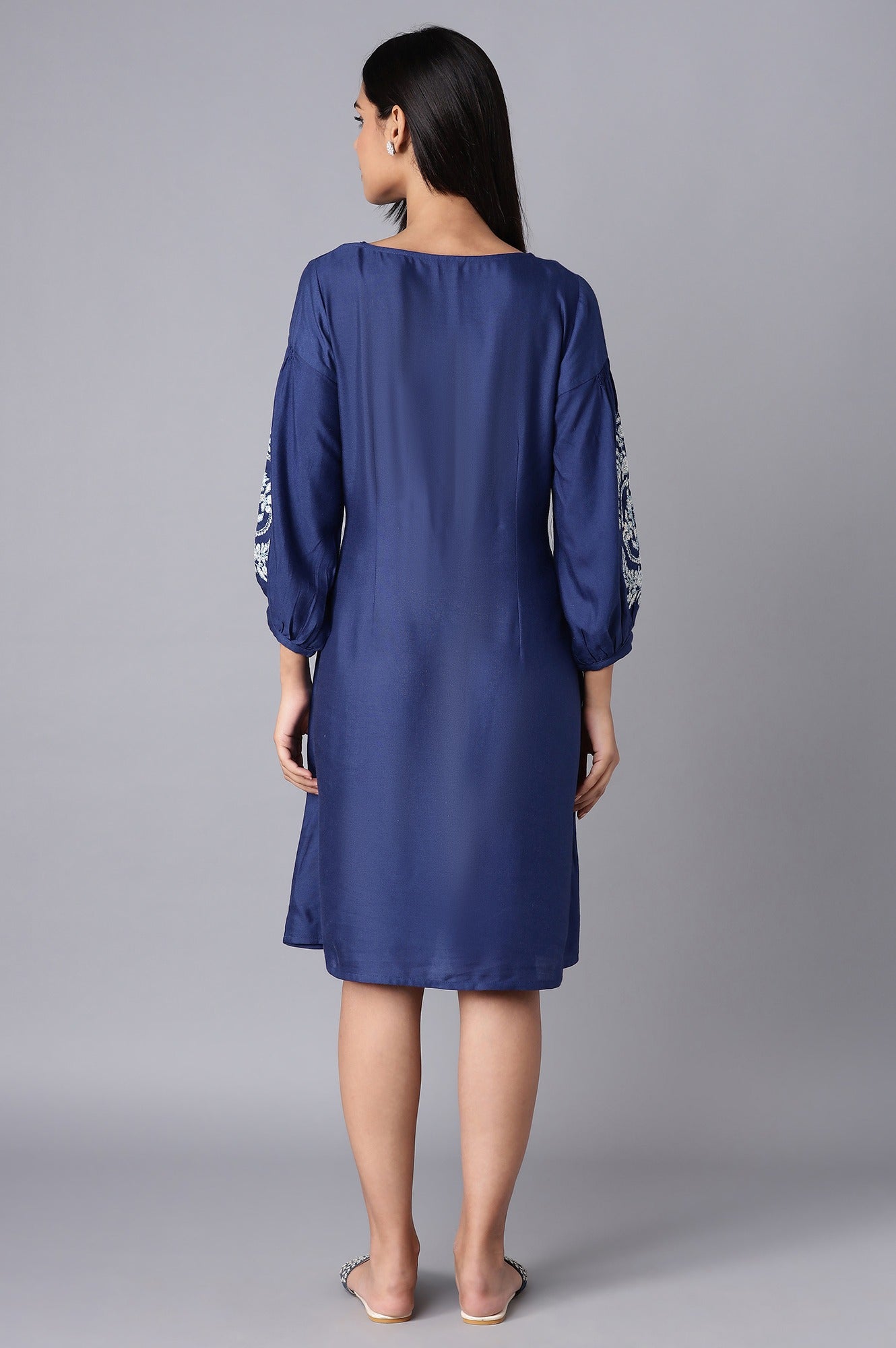 Navy Blue Embroidered Dress