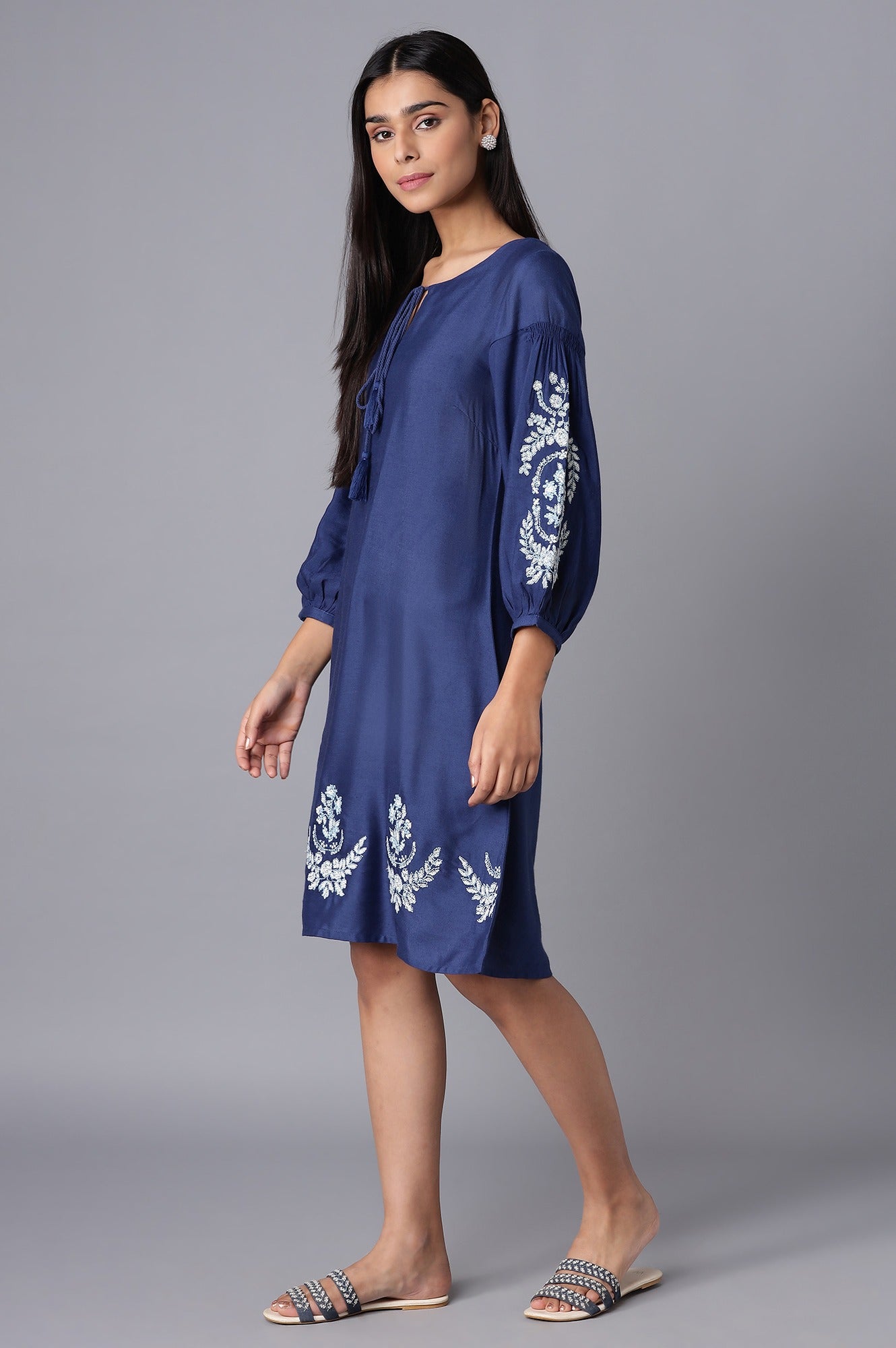 Navy Blue Embroidered Dress
