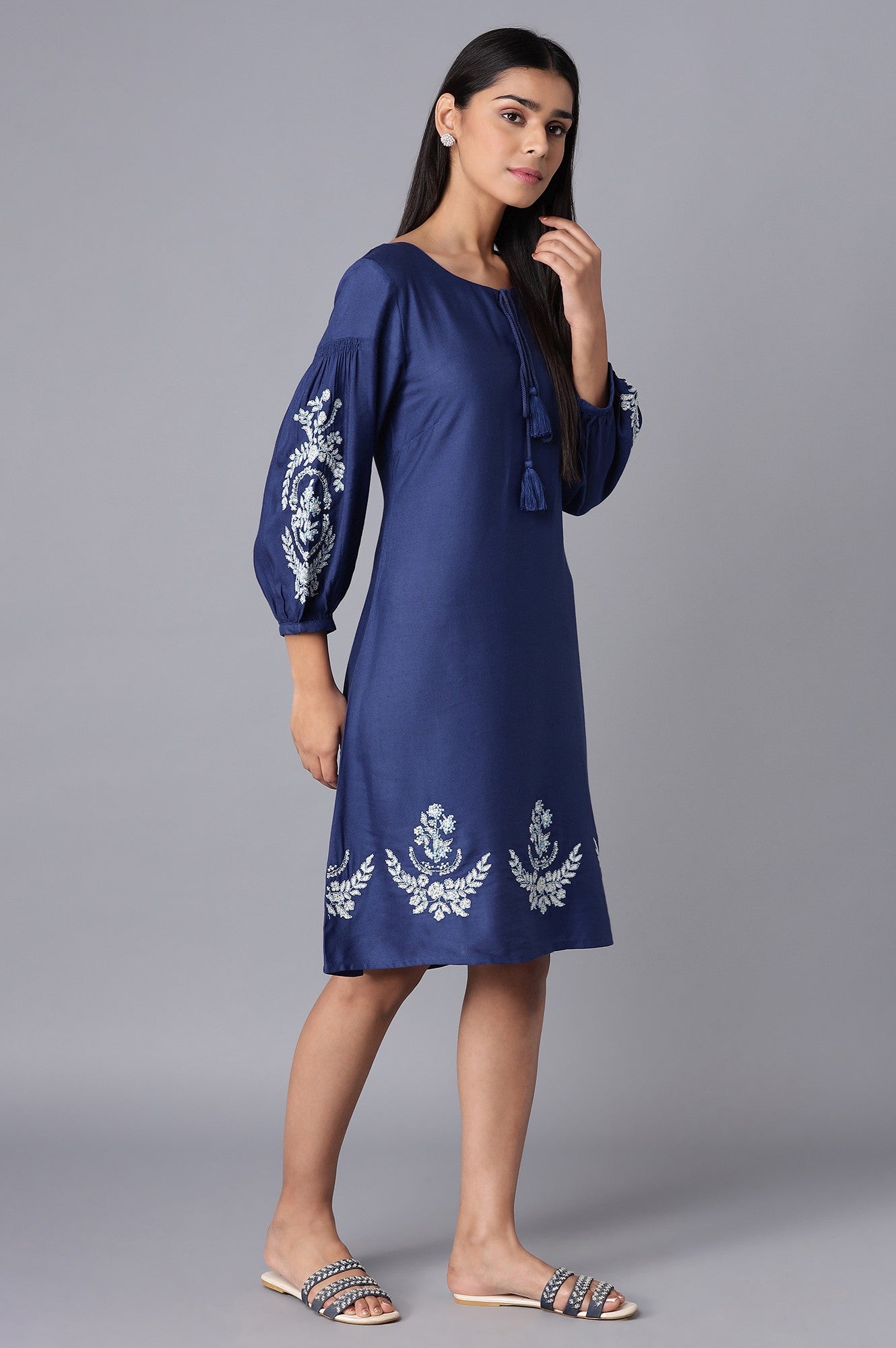 Navy Blue Embroidered Dress