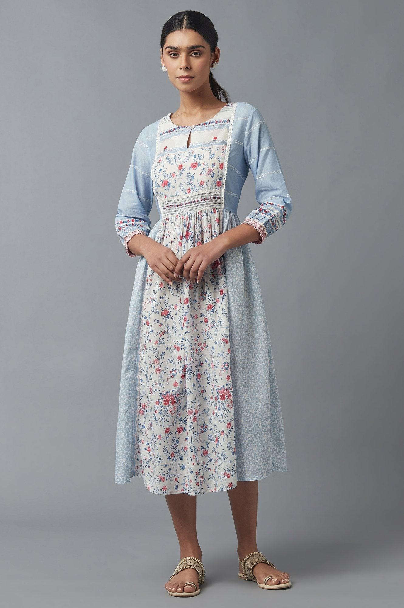 Light Blue Panelled Dress - wforwoman