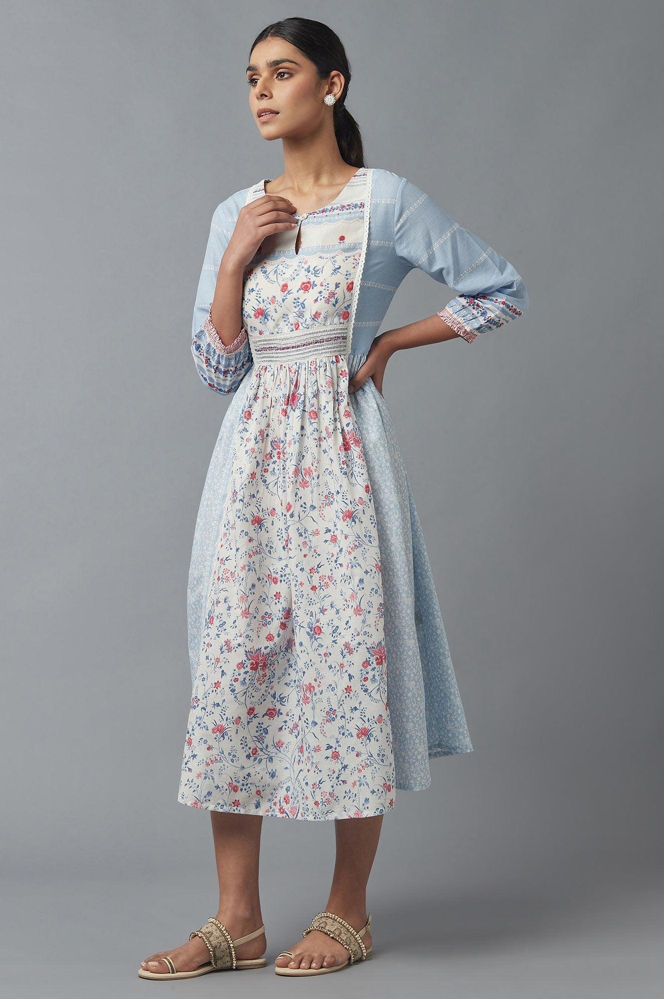 Light Blue Panelled Dress - wforwoman