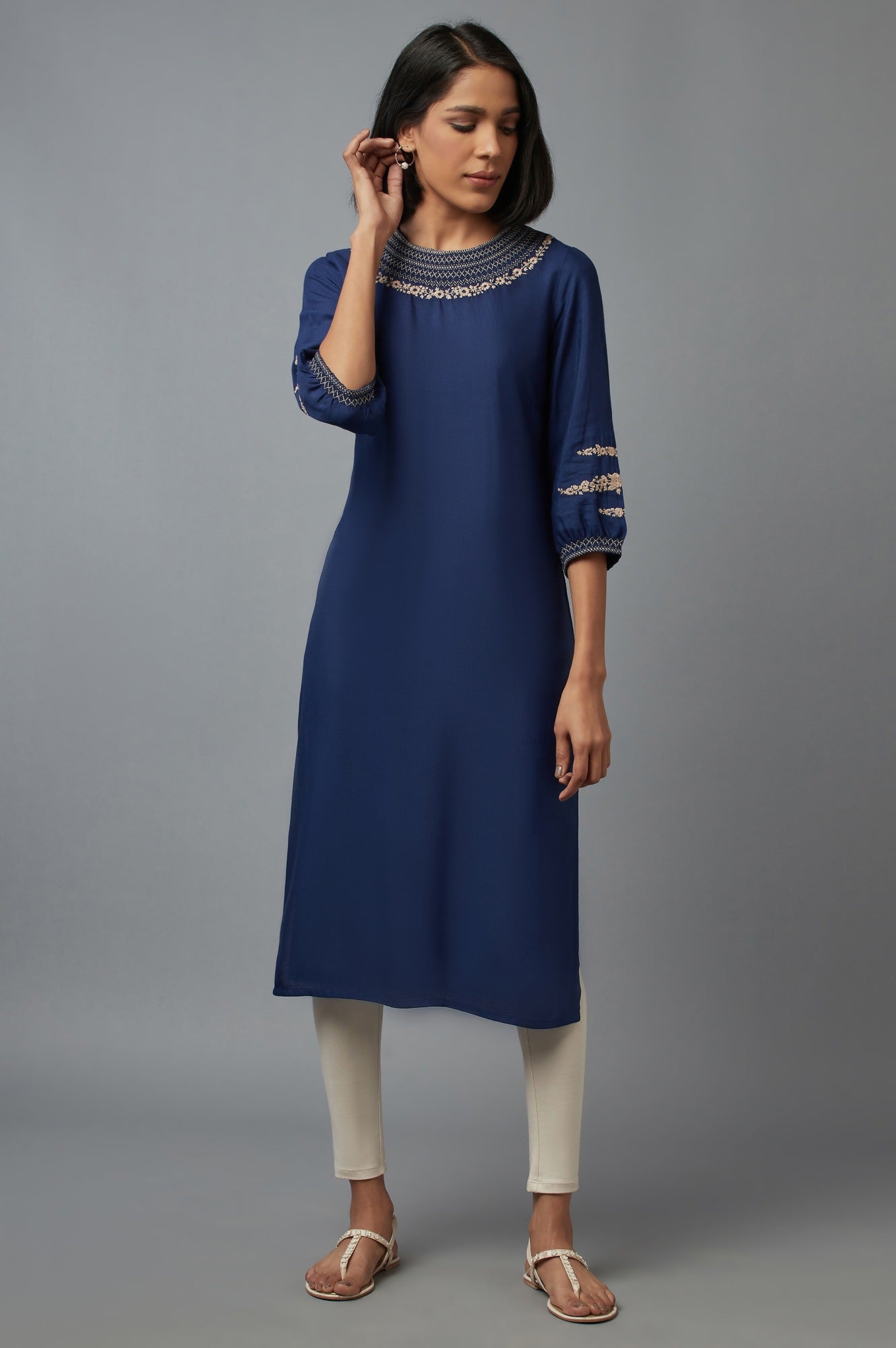 Navy Blue Embroidered kurta