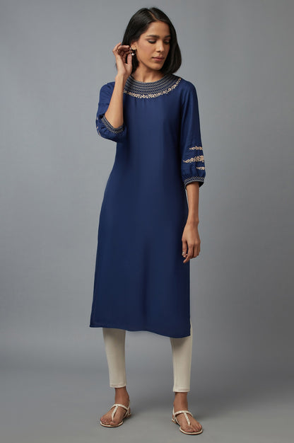 Navy Blue Embroidered kurta