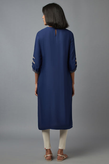 Navy Blue Embroidered kurta