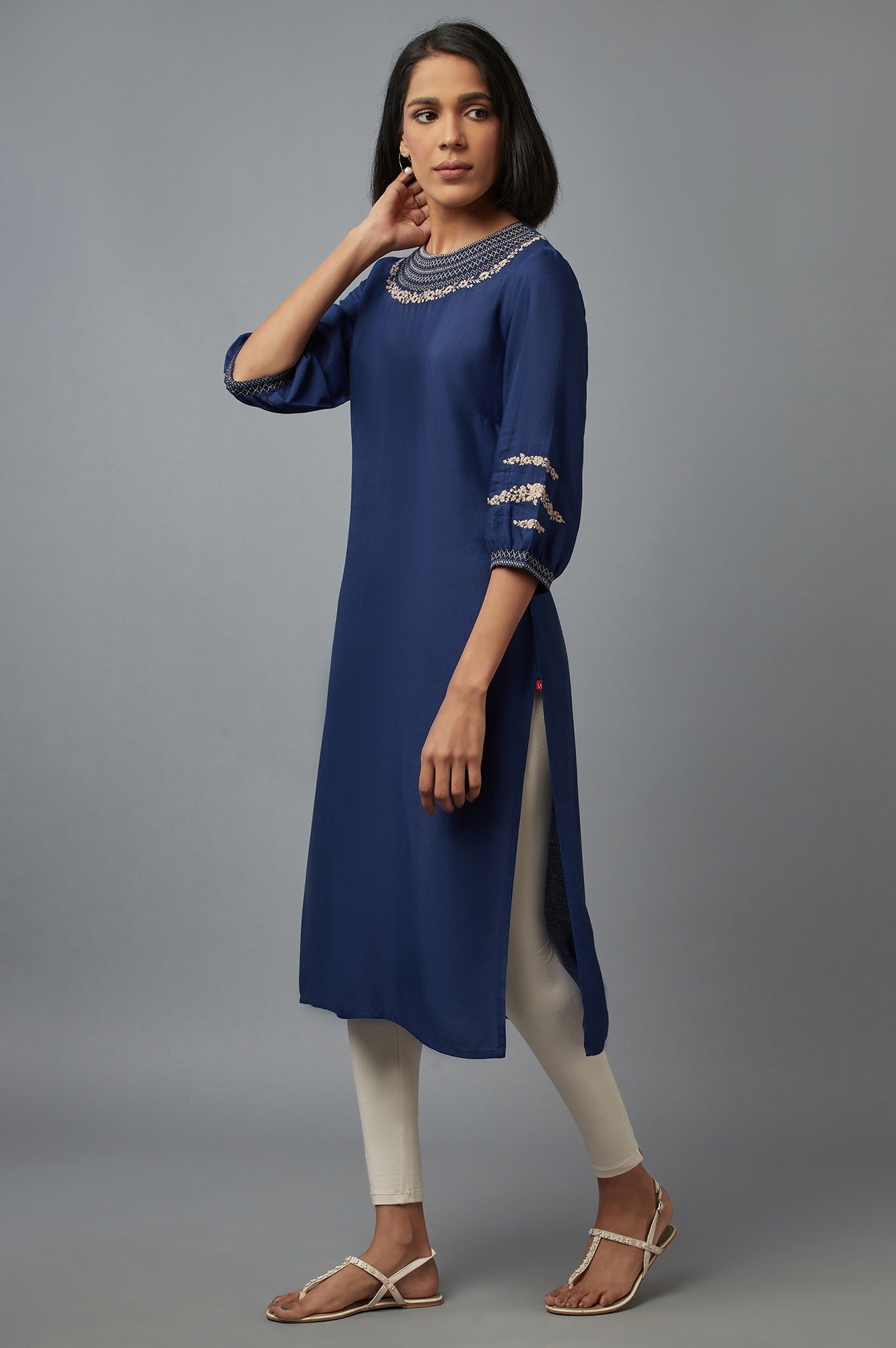 Navy Blue Embroidered kurta