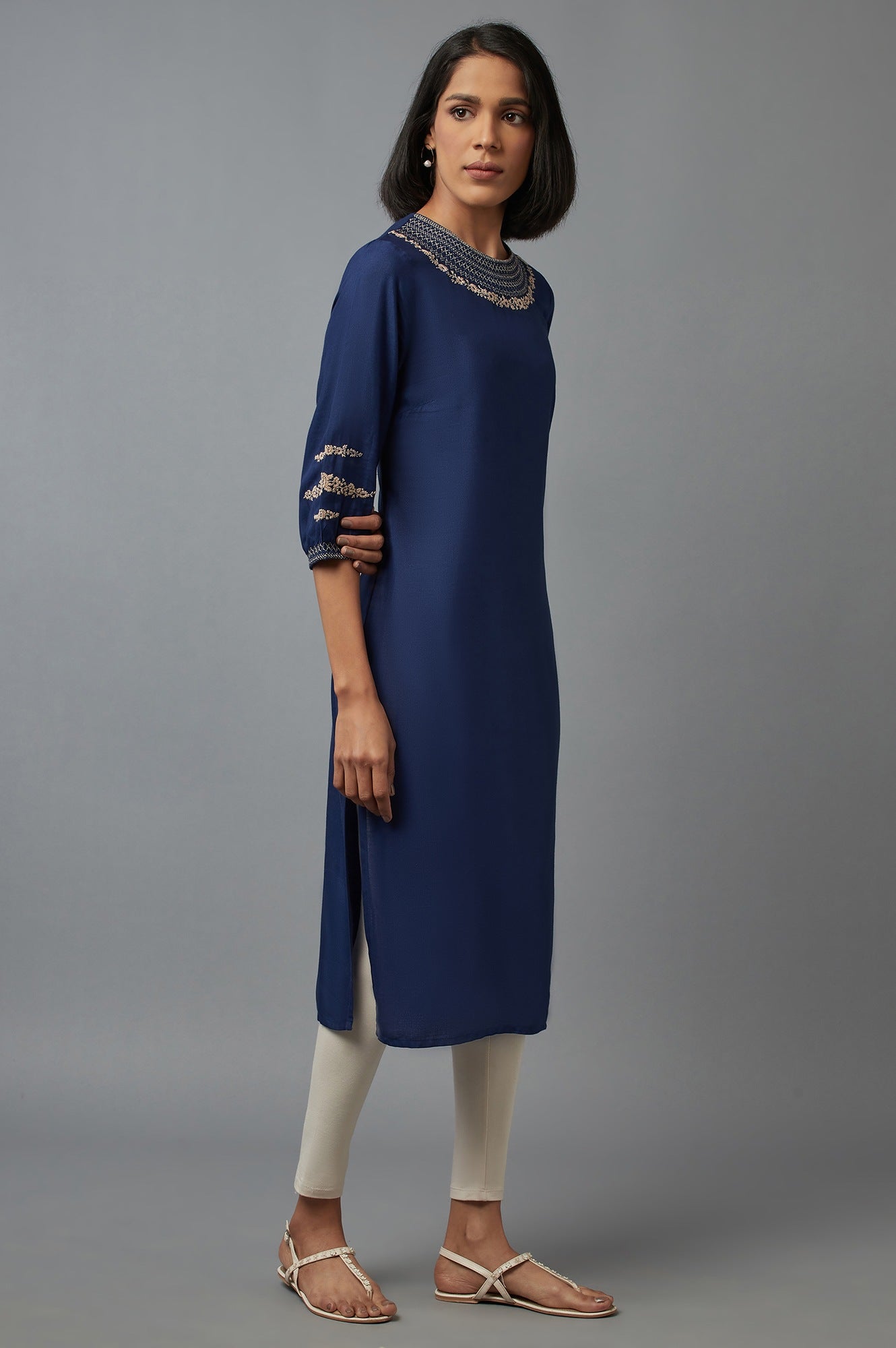 Navy Blue Embroidered kurta