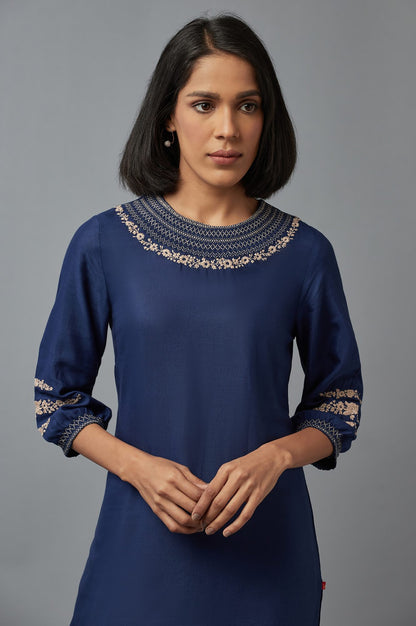 Navy Blue Embroidered kurta