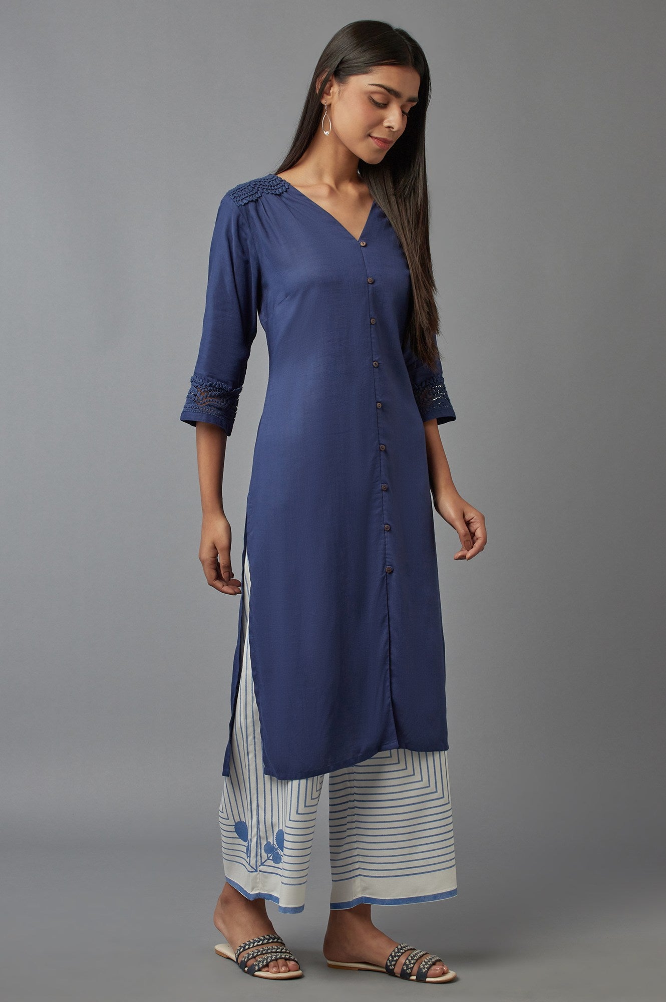 Navy Blue Button Down kurta