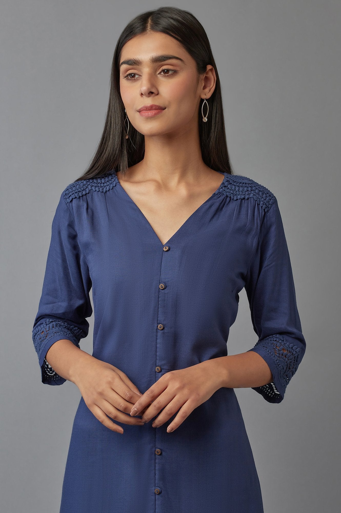 Navy Blue Button Down kurta