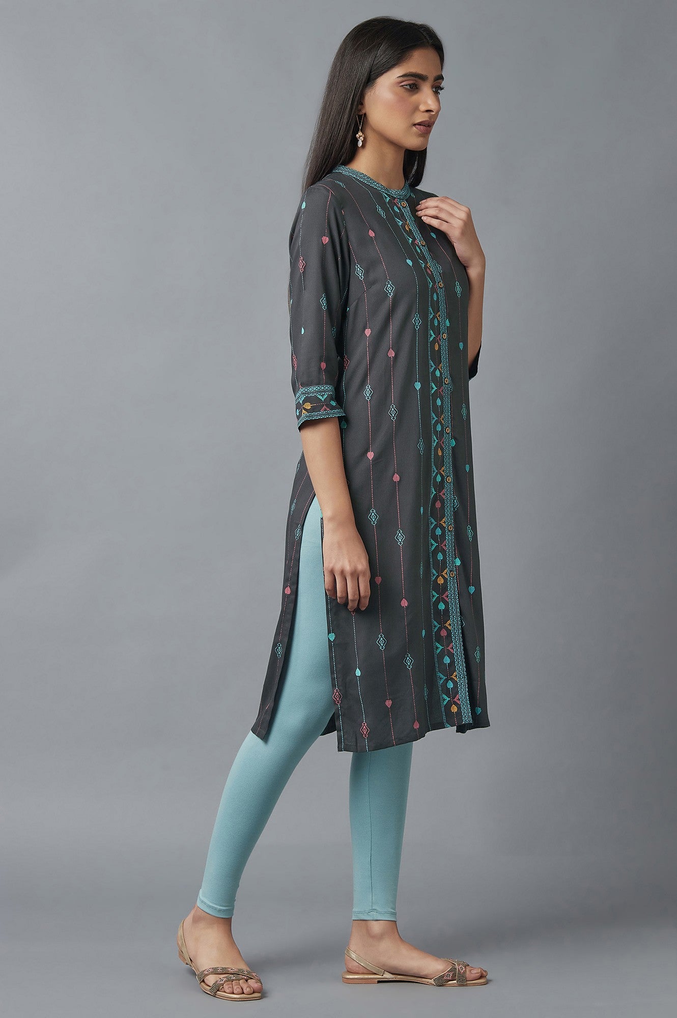 Forged Iron Grey Printed kurta