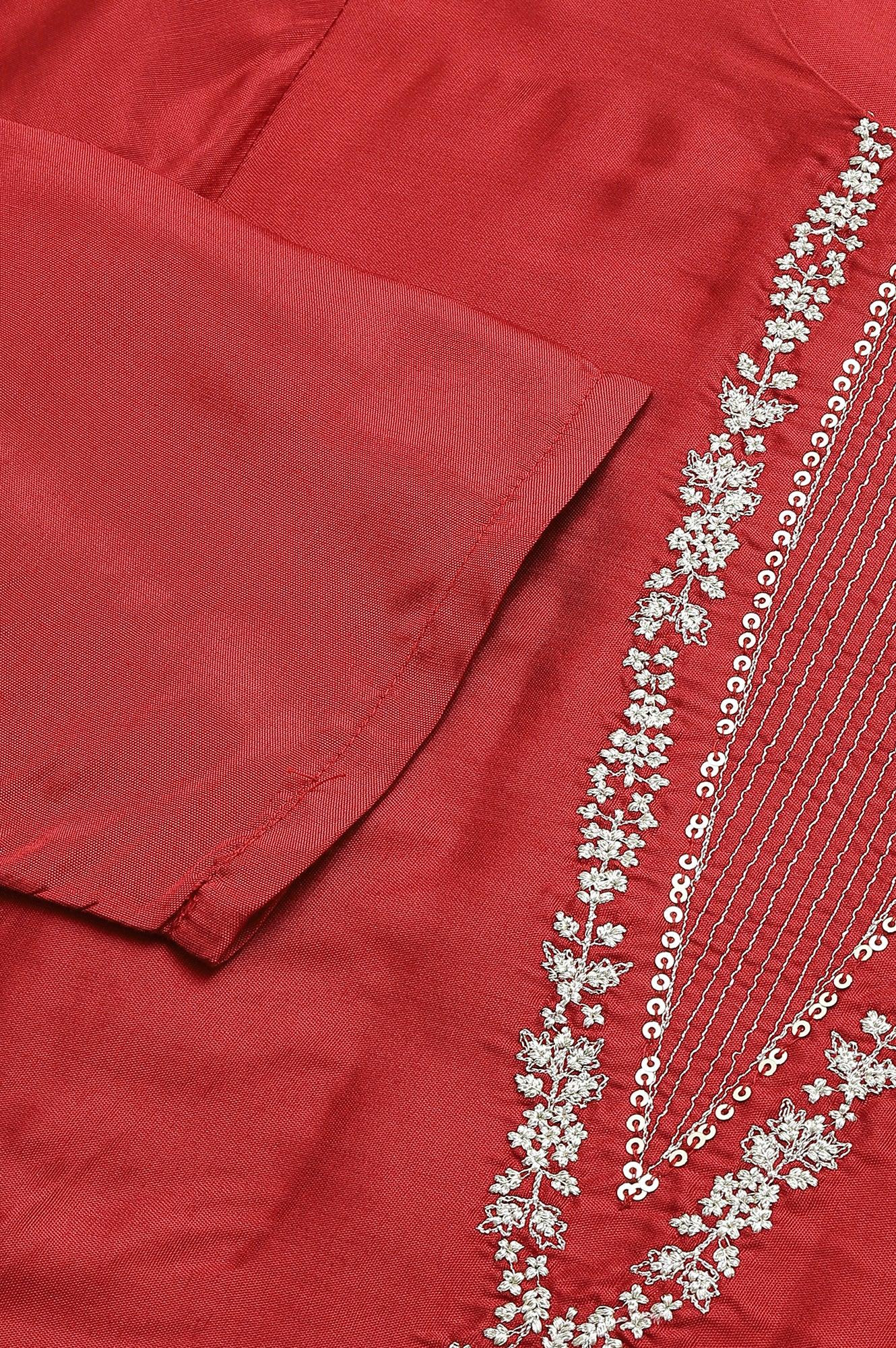 Deep Red Embroidered Festive kurta - wforwoman
