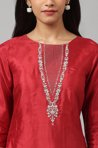 Deep Red Embroidered Festive kurta - wforwoman