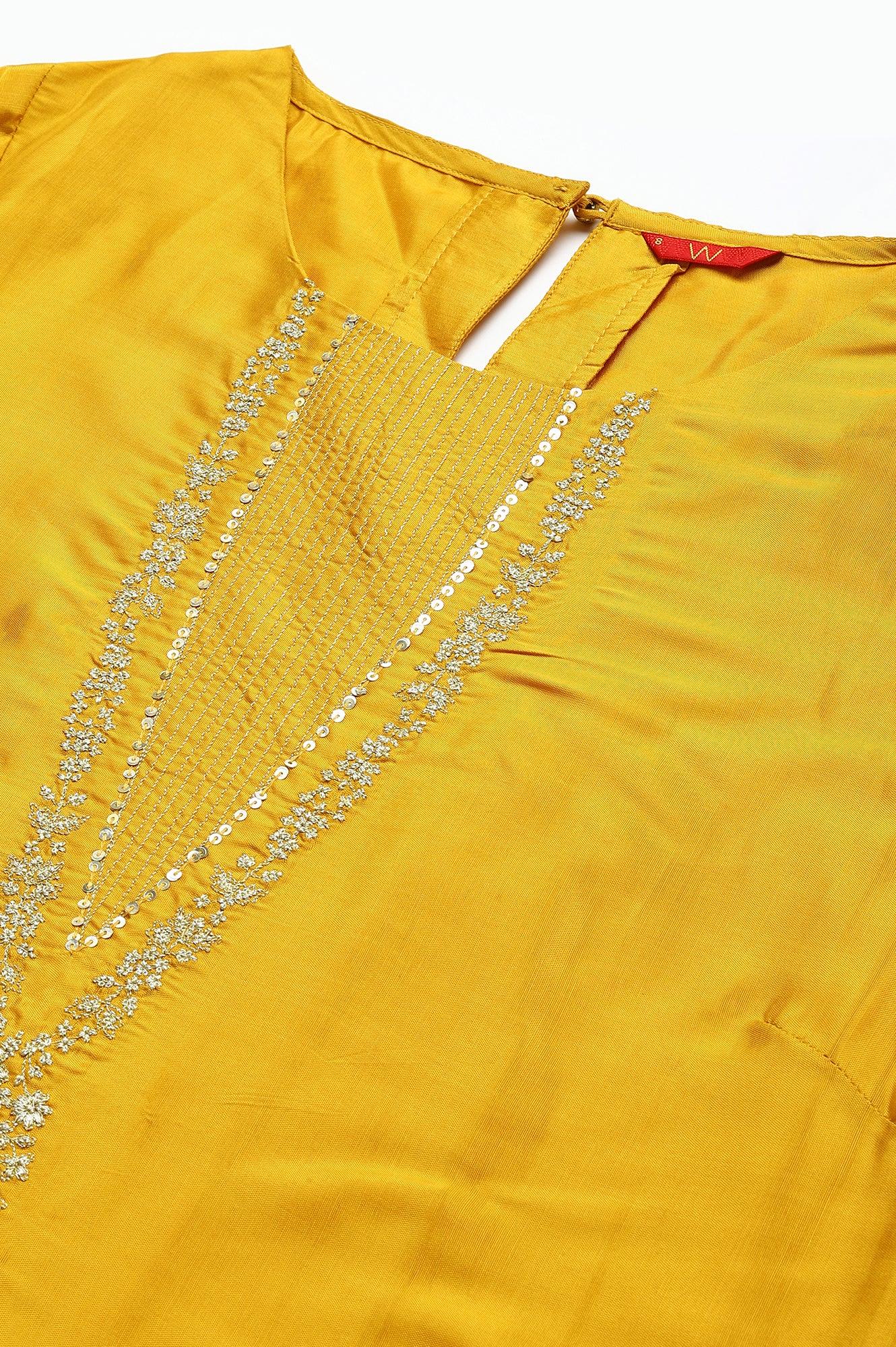 Yellow Embroidered Festive kurta - wforwoman