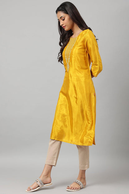 Yellow Embroidered Festive kurta - wforwoman