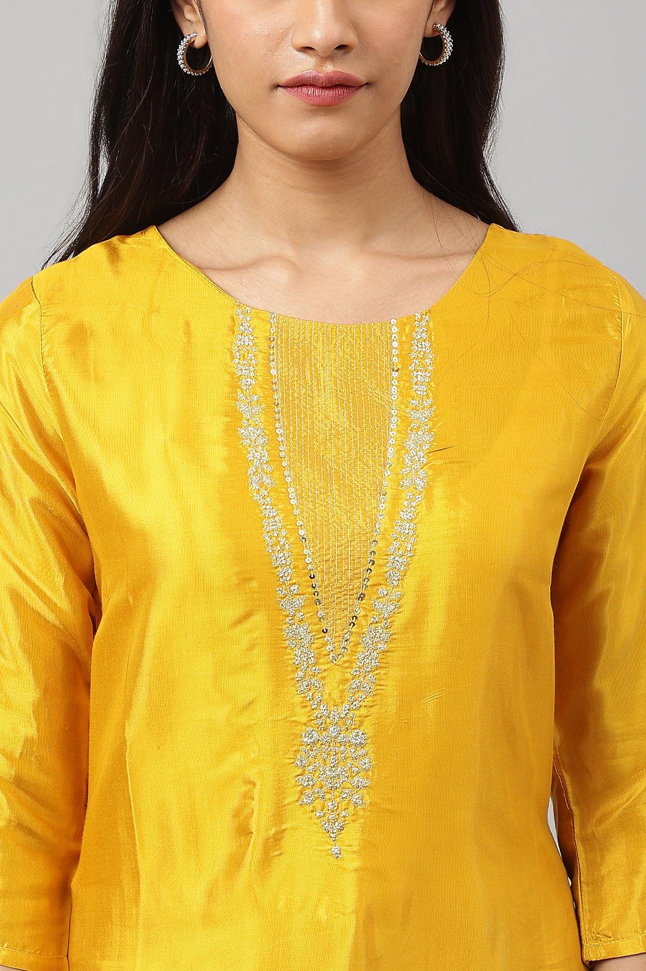 Yellow Embroidered Festive kurta - wforwoman