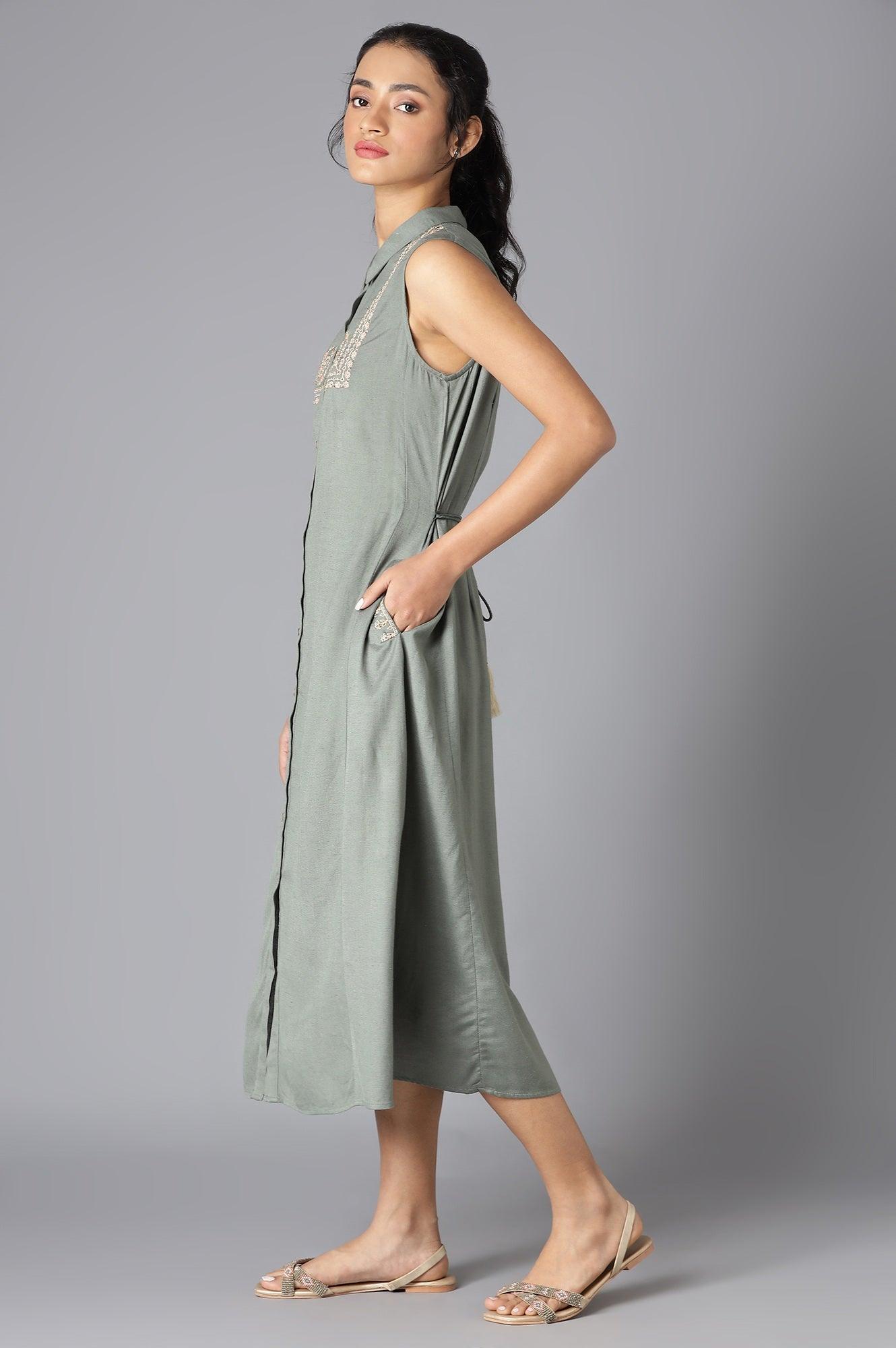 Sage Green Sleeveless Dress - wforwoman