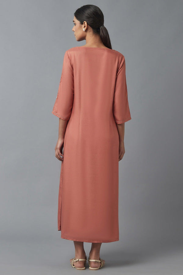 Orange A-line Embroidered Dress