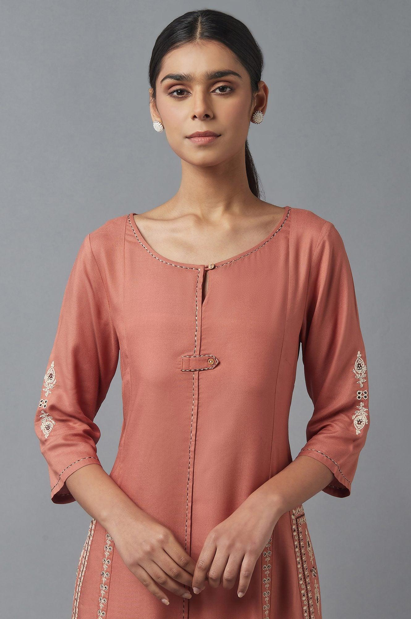 Orange A-line Embroidered Dress - wforwoman