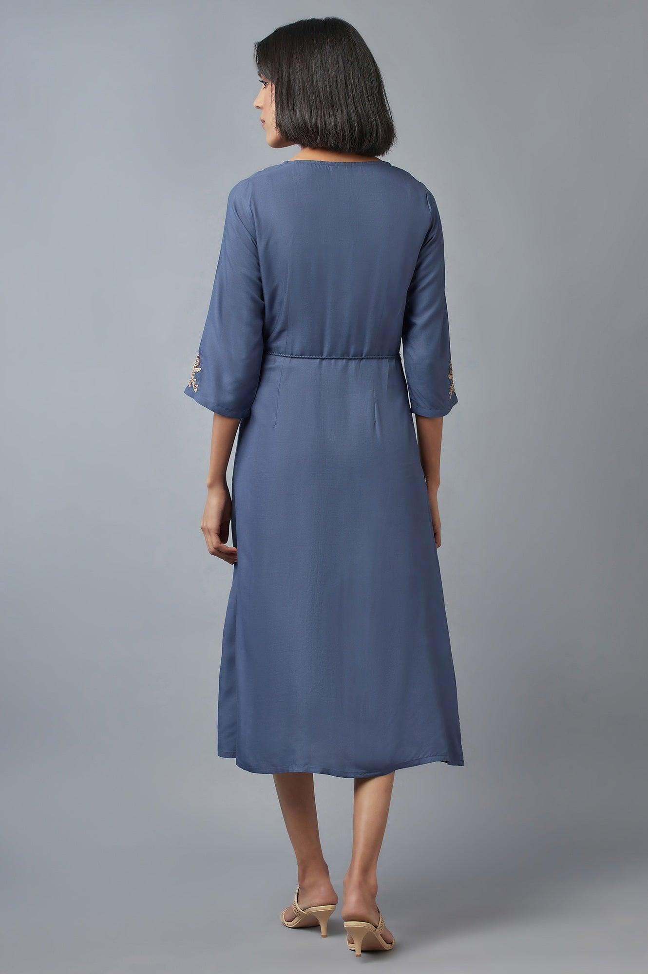 Buy Steel Blue Embroidered Dress @ 2799