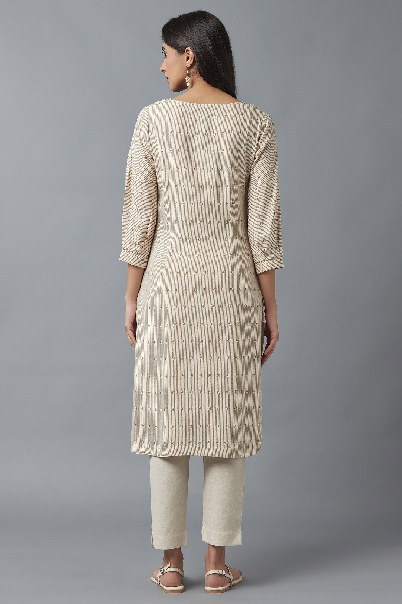 Beige Stripe Print Kurta