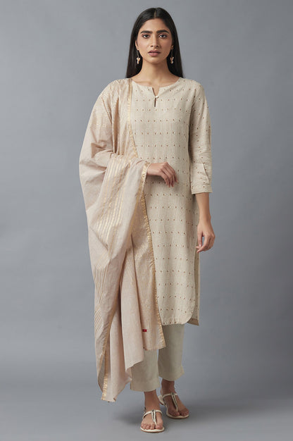 Beige Stripe Print Kurta