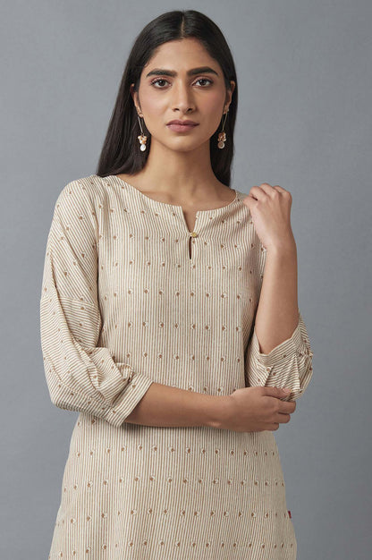 Beige Stripe Print Kurta