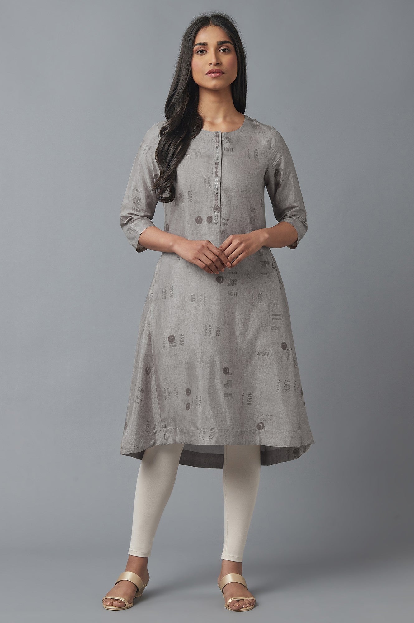 String Grey High-Low kurta