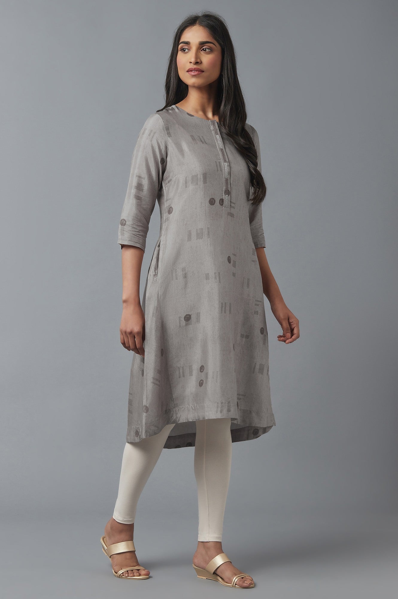 String Grey High-Low kurta