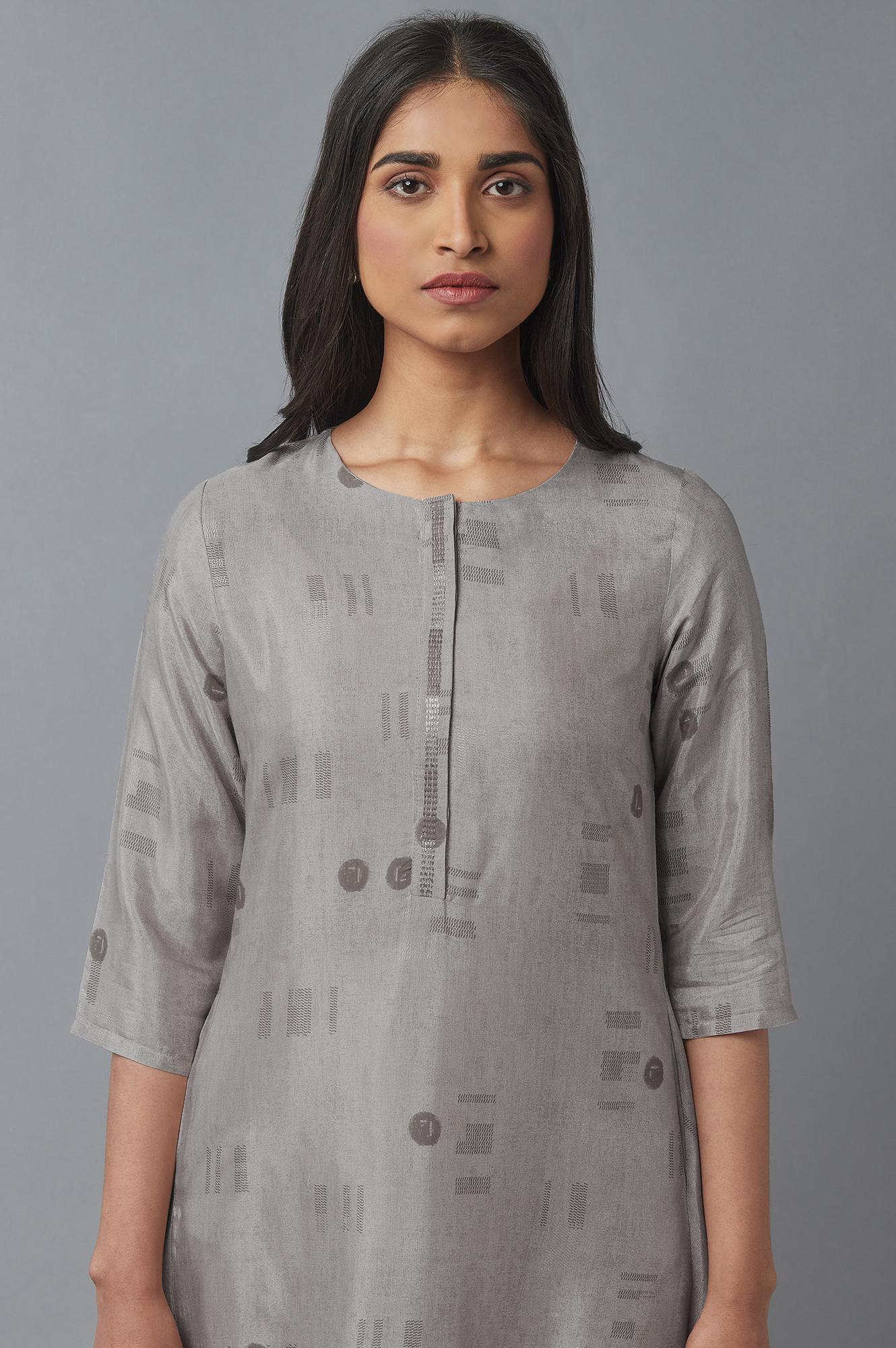 String Grey High-Low kurta