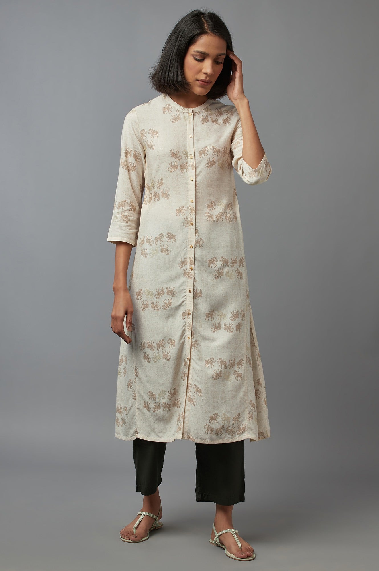 New Beige Front Open kurta