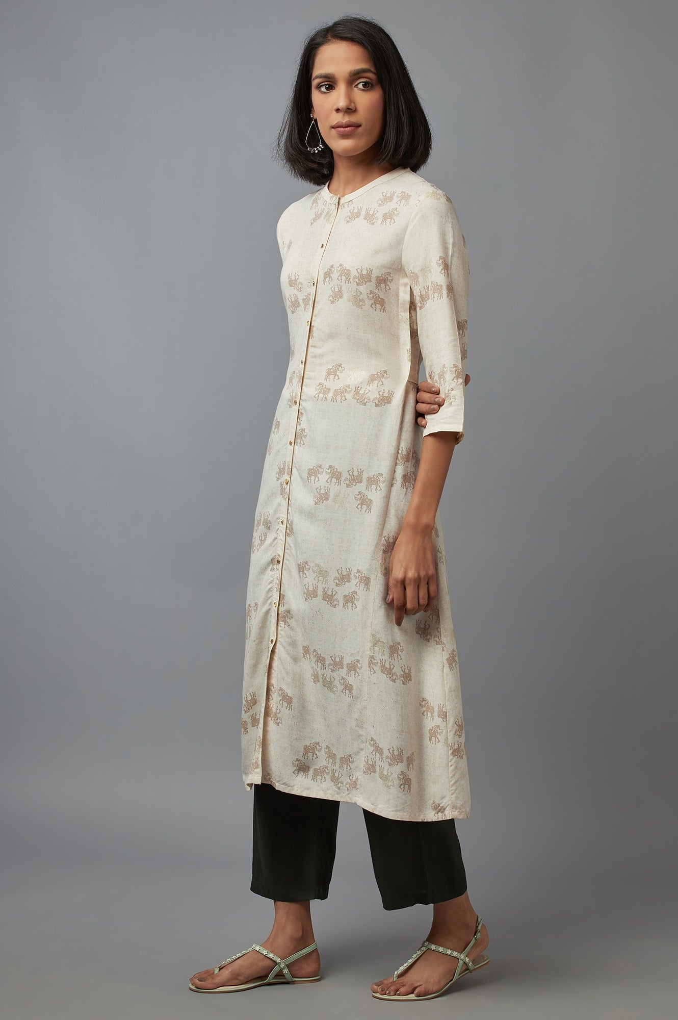 New Beige Front Open kurta