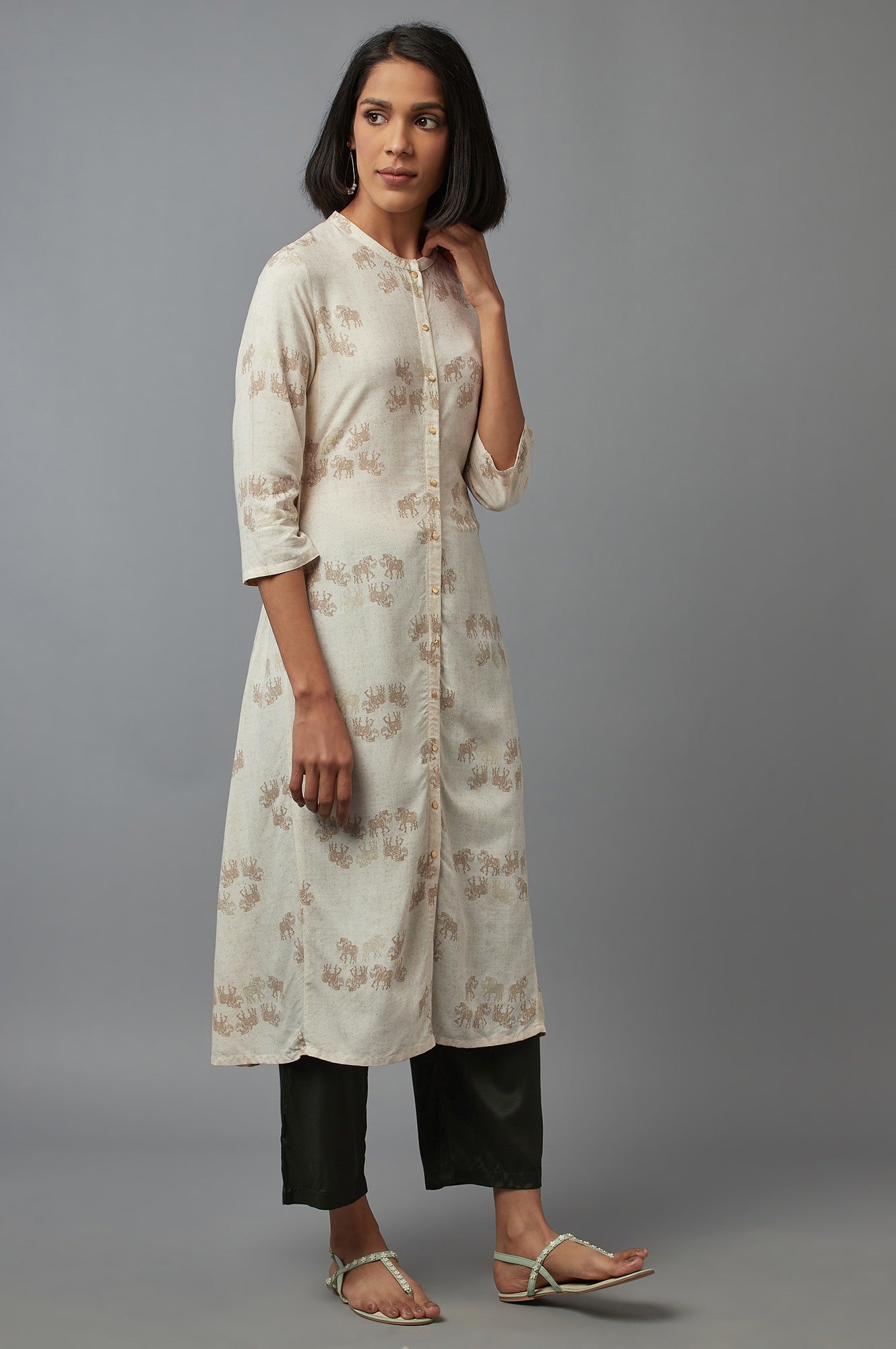 New Beige Front Open kurta