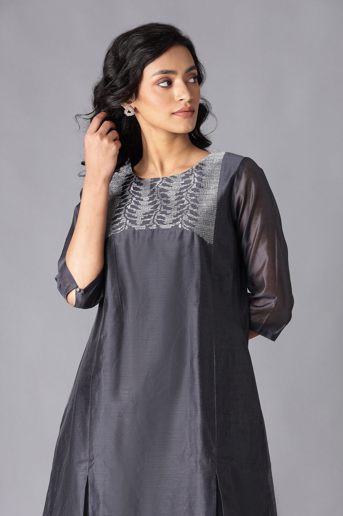 Dark Grey Embroidered kurta