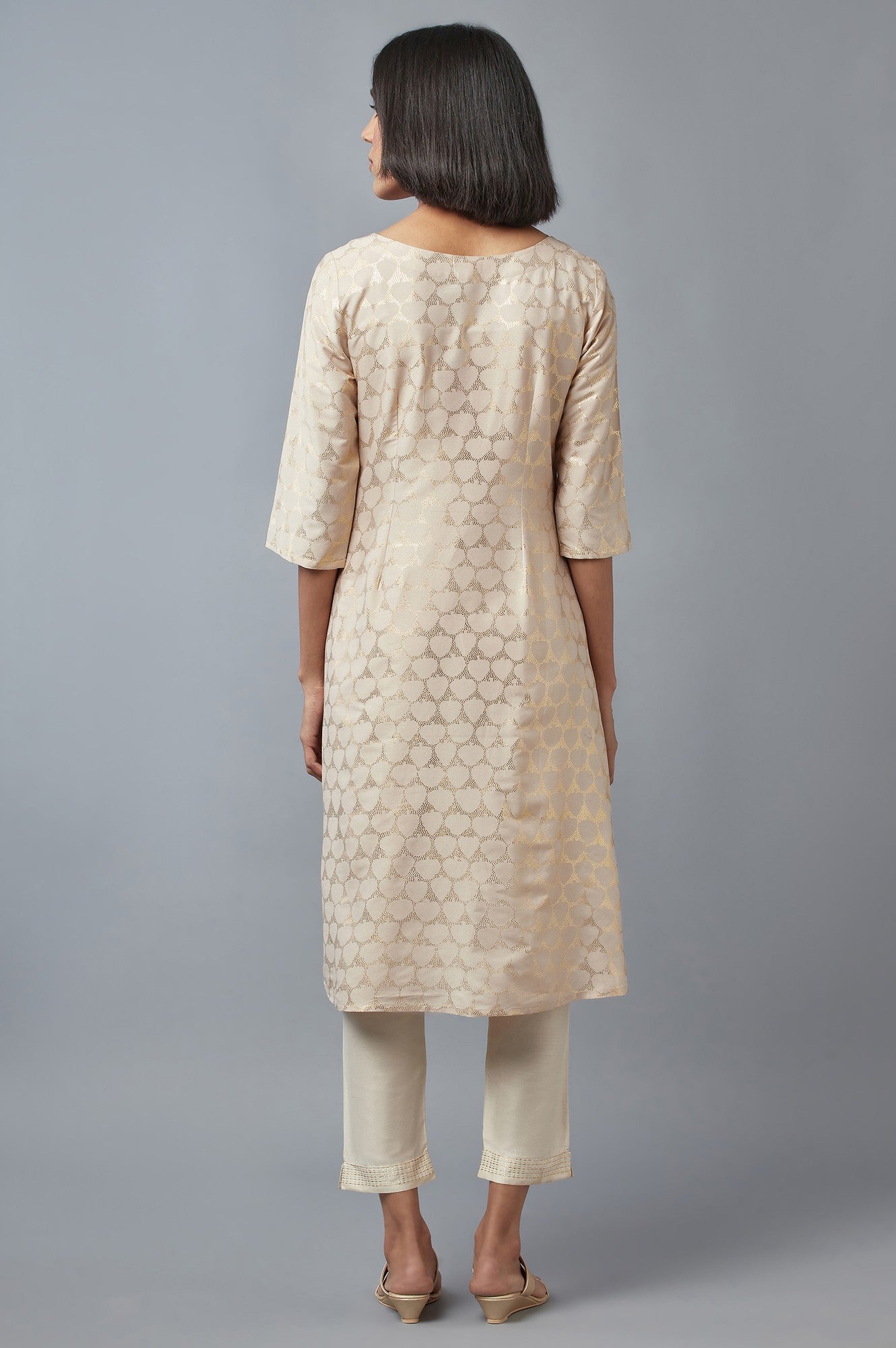 Beige Printed A-line kurta