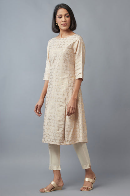 Beige Printed A-line kurta