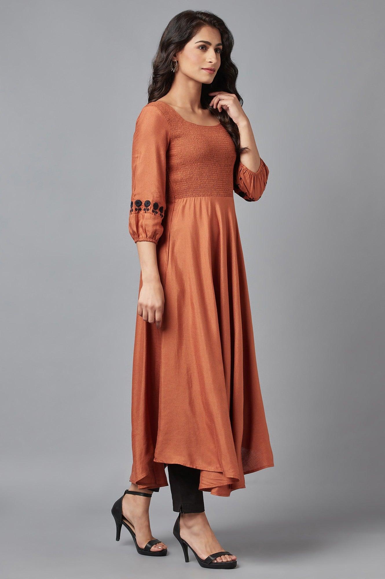 Rust Brown Solid Dress - wforwoman