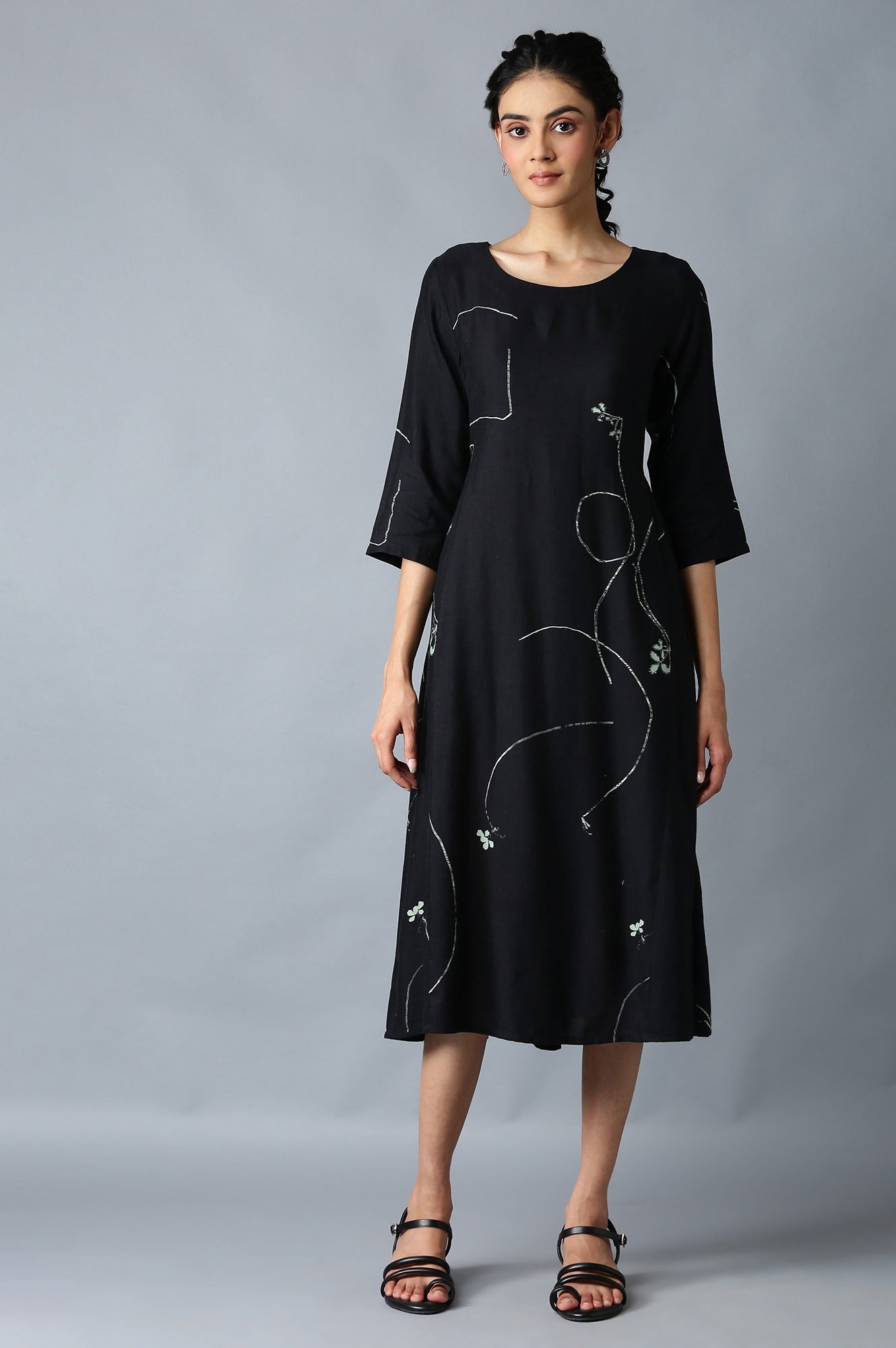 Jet Black Gathered Dress