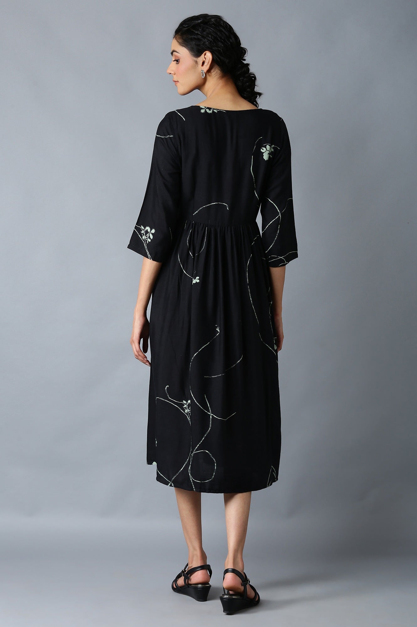 Jet Black Gathered Dress