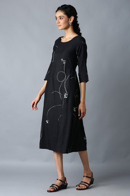 Jet Black Gathered Dress