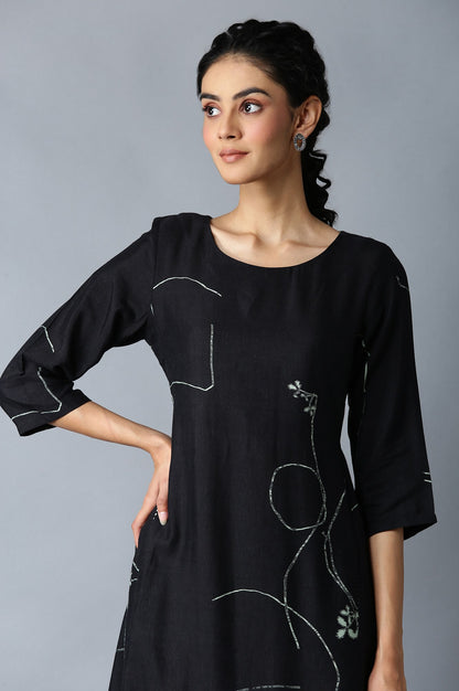 Jet Black Gathered Dress