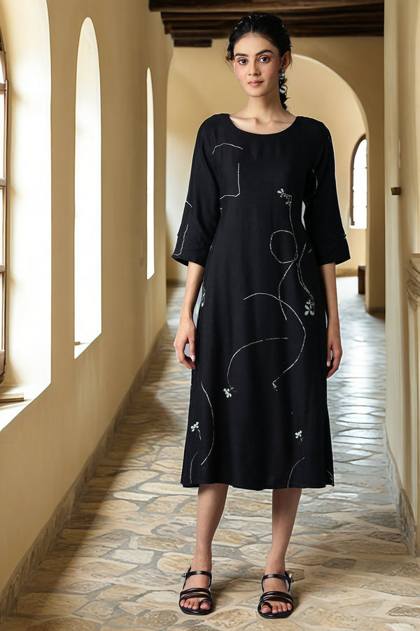 Jet Black Gathered Dress