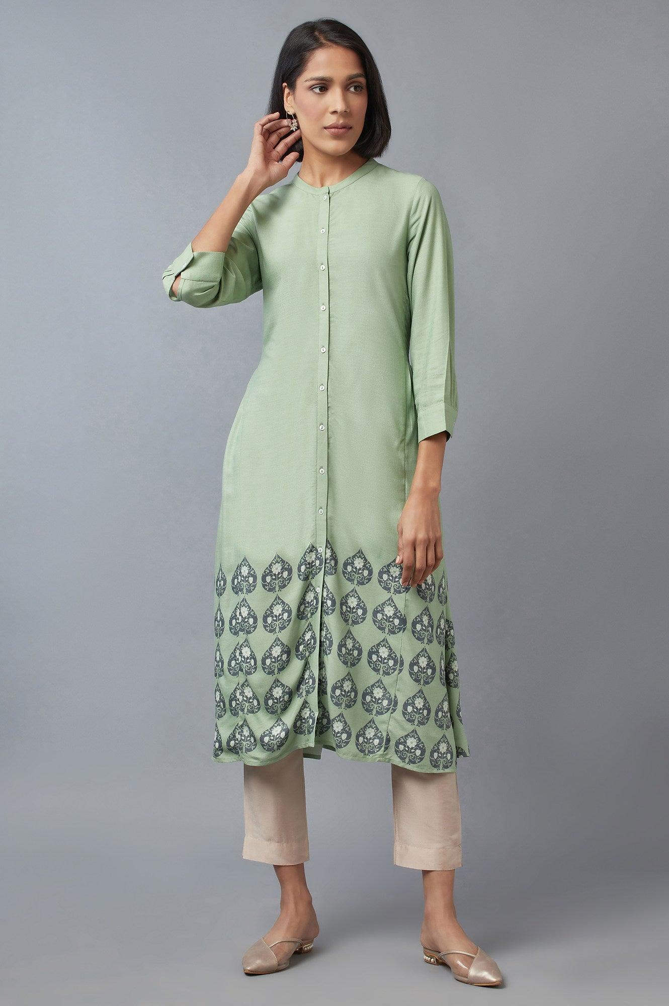 Fern Green A-line Printed kurta - wforwoman